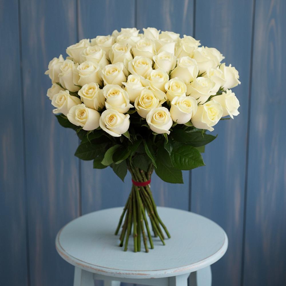Букет 51 Белая роза Эдлесс Лав в Кизляре Республики Северная Осетия-Алания