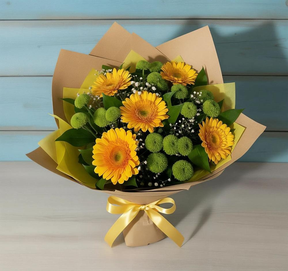 Букет цветов из: Герберы и Хризантемы в Кизляре Республики Северная Осетия-Алания
