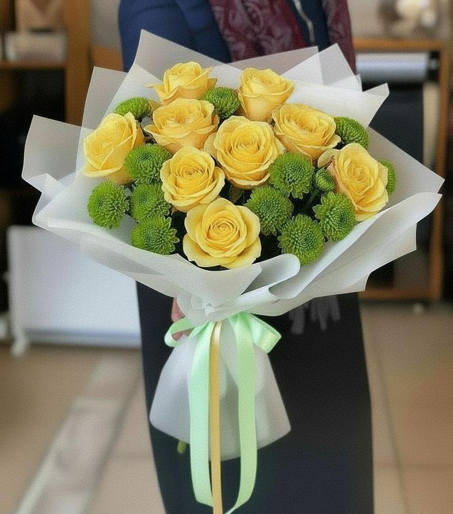 Букет цветов из: Хризантемы и Розы в Кизляре Республики Северная Осетия-Алания