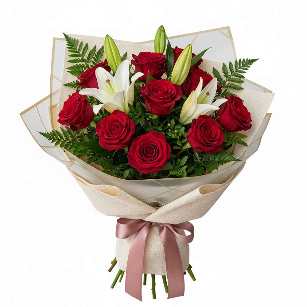 Букет цветов из: Лилии и Розы в Кизляре Республики Северная Осетия-Алания