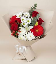 Букет цветов из:  Розы, Хризантемы, Герберы и Лилии в Кизляре Республики Северная Осетия-Алания