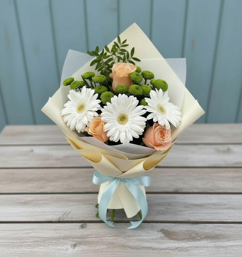 Букет цветов из: Герберы, Розы и Хризантемы в Кизляре Республики Северная Осетия-Алания