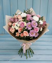 Букет цветов из:  Хризантемы, Розы и Альстромерии в Кизляре Республики Северная Осетия-Алания