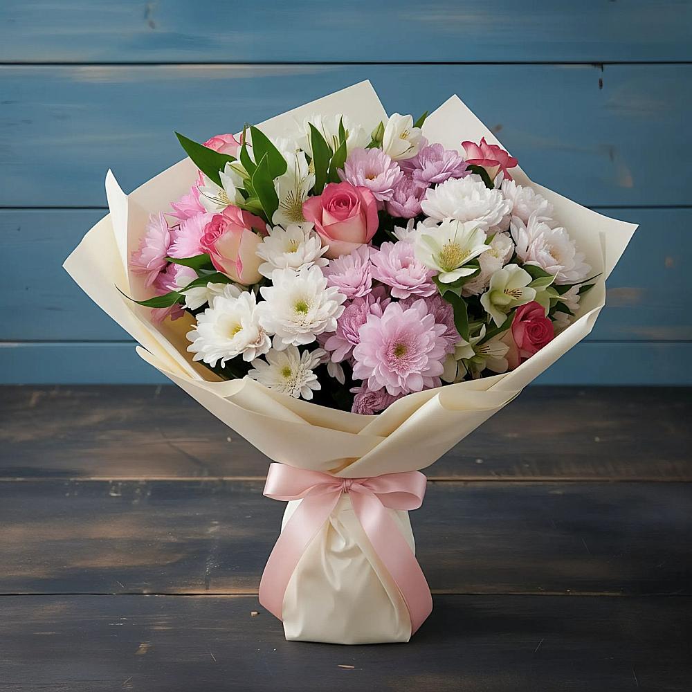 Букет цветов из: Хризантемы, Альстромерии и Розы в Кизляре Республики Северная Осетия-Алания